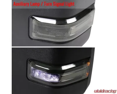 Spec-D Power Adjustable, Heated, & Manual Extendable Towing Mirrors w/ Smoked Lens LED Turn Signal, Clearance, Puddle, & Auxiliary Lights Ford F-150 2015-2020 - RMX-F15015F4GH-P-FS