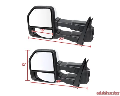 Spec-D Power Adjustable, Heated, & Manual Extendable Towing Mirrors w/ Smoked Lens LED Turn Signal, Clearance, Puddle, & Auxiliary Lights Ford F-150 2015-2020 - RMX-F15015F4GH-P-FS