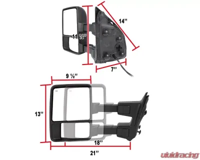 Spec-D Heated Towing Mirrors w/ LED Turn Signal Lights (Amber Lens) Ford F-Series 1999-2016 - RMX-F25008LEDH-P-FS