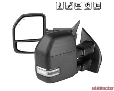 Spec-D Power Adjustable, Heated, & Manual Extendable Towing Mirrors w/ LED Turn Signal, Clearance, & Auxiliary Lights Ford F-Series 2017-2019 - RMX-F25017F1-SQ-FS