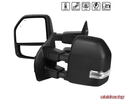 Spec-D Black Towing Mirrors w/ LED Turn Signal Lights (Clear Lens) Ford F-Series 2017-2019 - RMX-F25017F1H-P-FS