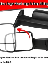 Spec-D Power Adjustable, Heated, & Manual Extendable Towing Mirrors w/ Clear Lens LED Turn Signal & Puddle Lights Dodge Ram 1500 2009-2012                                     - RMX-RAM09LED15H-P-FS - Image 3