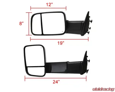 Spec-D Power Adjustable, Heated, & Manual Extendable Towing Mirrors w/ Clear Lens LED Turn Signal & Puddle Lights Dodge Ram 1500 2009-2012 - RMX-RAM09LED15H-P-FS