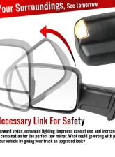 Spec-D Black Side Mirrors w/ LED Turn Signal Lights Dodge RAM 2013-2017                                     - RMX-RAM13HP-AT-FS - Image 3