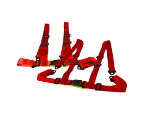 Spec-D Universal Red 4 Point Racing Seat Belt Buckle Safety Harness