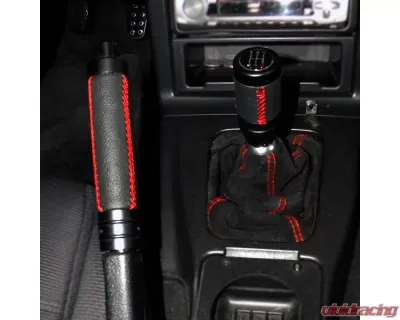 Spec-D Black Suede JDM Manual Shift Boot w/ Red Stitching Honda | Acura 1992-2001 - SKB-BLKSU-RS