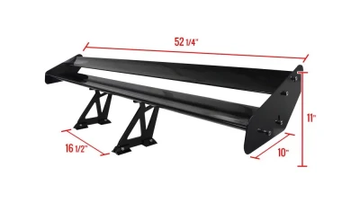 Spec-D Universal Black CNC Aluminum 52" Double Deck Adjustable Trunk Spoiler Wing                                     - SPL-GT001DD52BK - Image 2