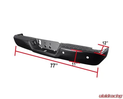 Spec-D Black Stainless Steel Factory Style Replacement Rear Step Bumper w/ License Lamps & Sensor Holes Dodge RAM 2009-2018 - SRB-RAM09SDBK-FS