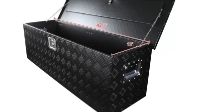 Spec-D Universal 44" Heavy Duty Black Aluminum Tool Box w/ Side Handles, Lock, & Keys                                     - TBOX-ALM06BK - Image 5