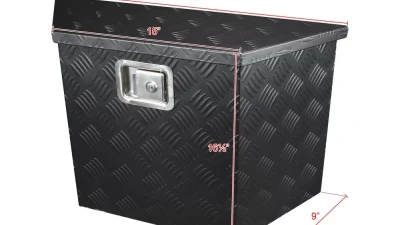 Spec-D Universal 15~28" Black Heavy Duty Aluminum Truck Trailer Tongue Tool Box w/ Lock & Keys                                     - TBOX-ALM08BK - Image 2