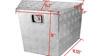 Spec-D Universal 15~29" Silver Heavy Duty Aluminum Truck Trailer Tongue Tool Box w/ Lock & Keys                                     - TBOX-ALM09 - Image 2