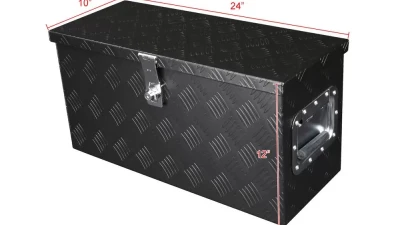 Spec-D Universal 24" Heavy Duty Black Aluminum Tool Box w/ Side Handles, Lock, & Keys                                     - TBOX-ALM25BK - Image 2
