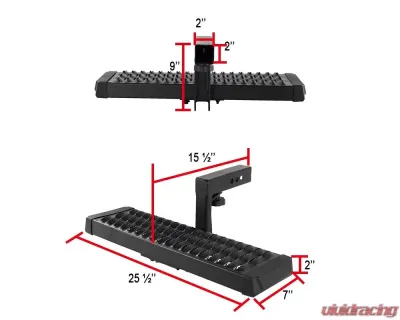 Spec-D Universal Black Aluminum Hitch Mounted 6" Drop Rear Bumper Step & Protector For 2" Hitch Receiver - TOW-HR1101BK-WB