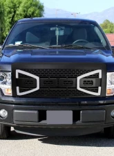 Spec-D Black Raptor Style Mesh Grille w/ LED Light Bar Ford F-150 2009-2014                                     - HG-F15009BB-DRL-RS - Image 9