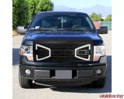 Spec-D Black Raptor Style Mesh Grille w/ LED Light Bar Ford F-150 2009-2014 - HG-F15009BB-DRL-RS