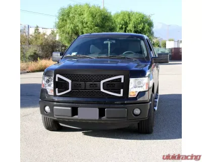 Spec-D Black Raptor Style Mesh Grille w/ LED Light Bar Ford F-150 2009-2014 - HG-F15009BB-DRL-RS