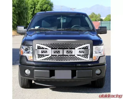 Spec-D Chrome Raptor Style Mesh Grille w/ LED Light Bar Ford F-150 2009-2014 - HG-F15009C-DRL-RS