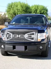 Spec-D Chrome Raptor Style Mesh Grille w/ LED Light Bar Ford F-150 2009-2014                                     - HG-F15009C-DRL-RS - Image 10