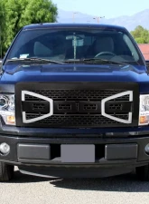 Spec-D Carbon Fiber Look Raptor Style Mesh Grille w/ LED Light Bar Ford F-150 2009-2014                                     - HG-F15009CL-DRL-RS - Image 9