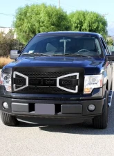 Spec-D Carbon Fiber Look Raptor Style Mesh Grille w/ LED Light Bar Ford F-150 2009-2014                                     - HG-F15009CL-DRL-RS - Image 10