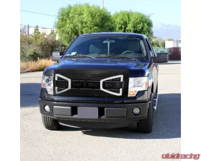 Spec-D Carbon Fiber Look Raptor Style Mesh Grille w/ LED Light Bar Ford F-150 2009-2014 - HG-F15009CL-DRL-RS