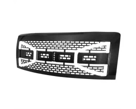 Spec-D Carbon Fiber Look Raptor Style Mesh Grille w/ LED Light Bar Ford F-150 2009-2014
