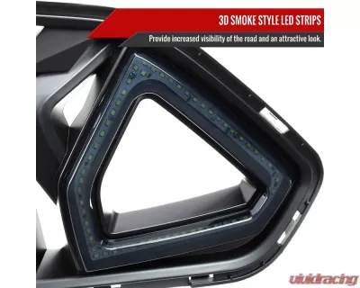 Spec-D Shark Style Hood Grille w/ 3D Smoked Lens LED Turn Signal Lights Ford Mustang 2018-2023 - HG-MST18BKDRL-KH