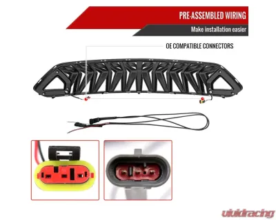 Spec-D Shark Style Hood Grille w/ 3D Smoked Lens LED Turn Signal Lights Ford Mustang 2018-2023 - HG-MST18BKDRL-KH