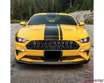 Spec-D Shark Style Hood Grille w/ 3D Smoked Lens LED Turn Signal Lights Ford Mustang 2018-2023 - HG-MST18BKDRL-KH
