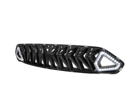 Spec-D Shark Style Hood Grille with 3D Smoke Lens LED Turn Signal Lights Ford Mustang 2018-2023