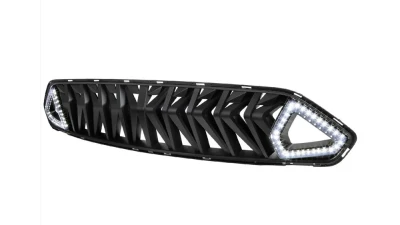 Spec-D Shark Style Hood Grille w/ 3D Smoked Lens LED Turn Signal Lights Ford Mustang 2018-2023                                     - HG-MST18BKDRL-KH - Image 10