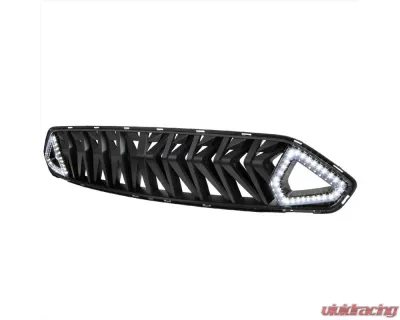 Spec-D Shark Style Hood Grille w/ 3D Smoked Lens LED Turn Signal Lights Ford Mustang 2018-2023 - HG-MST18BKDRL-KH