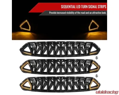 Spec-D Shark Style Hood Grille with Sequential LED Turn Signal Lights Ford Mustang 2018-2023 - HG-MST18BKDRL-SQ-KH