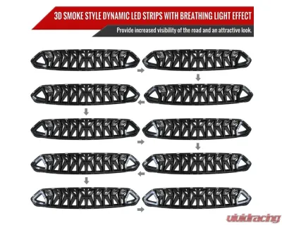 Spec-D Shark Style Hood Grille with Sequential LED Turn Signal Lights Ford Mustang 2018-2023 - HG-MST18BKDRL-SQ-KH