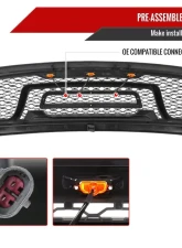 Spec-D Rebel Spec-D Style Front hood Grille with Amber LED Lights Dodge RAM 1500 2009-2012                                     - HG-RAM0915BB-LED-JB - Image 7