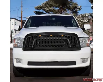 Spec-D Rebel Spec-D Style Front hood Grille with Amber LED Lights Dodge RAM 1500 2009-2012 - HG-RAM0915BB-LED-JB