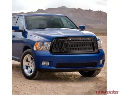 Spec-D Rebel Spec-D Style Front hood Grille with Amber LED Lights Dodge RAM 1500 2009-2012 - HG-RAM0915BB-LED-JB