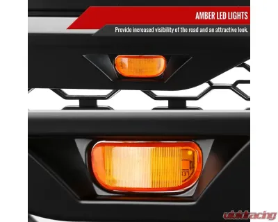 Spec-D Rebel Style Hood Grille w/ Amber LED Lights Dodge Ram 2500 | 3500 2010-2018 - HG-RAM1025BB-LED-JB