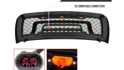 Spec-D Rebel Style Hood Grille w/ Amber LED Lights Dodge Ram 2500 | 3500 2010-2018                                     - HG-RAM1025BB-LED-JB - Image 7