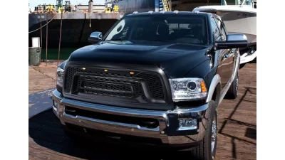 Spec-D Rebel Style Hood Grille w/ Amber LED Lights Dodge Ram 2500 | 3500 2010-2018                                     - HG-RAM1025BB-LED-JB - Image 10