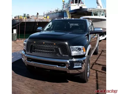 Spec-D Rebel Style Hood Grille w/ Amber LED Lights Dodge Ram 2500 | 3500 2010-2018 - HG-RAM1025BB-LED-JB