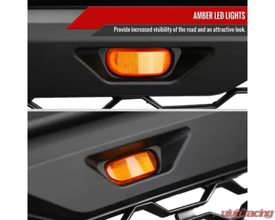 Spec-D Rebel Spec-D Style Front Hood Grille with Amber LED Lights Dodge RAM 1500 2013-2018 - HG-RAM1315BB-LED-JB
