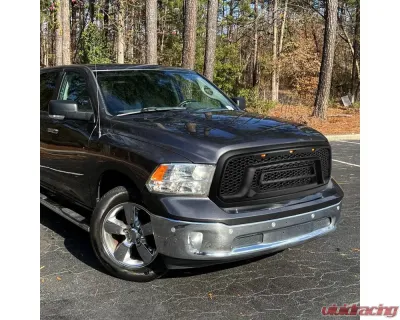 Spec-D Rebel Spec-D Style Front Hood Grille with Amber LED Lights Dodge RAM 1500 2013-2018 - HG-RAM1315BB-LED-JB