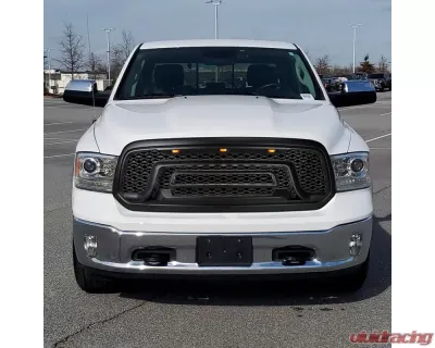 Spec-D Rebel Spec-D Style Front Hood Grille with Amber LED Lights Dodge RAM 1500 2013-2018 - HG-RAM1315BB-LED-JB