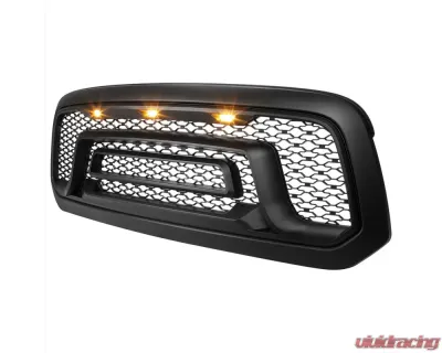 Spec-D Rebel Spec-D Style Front Hood Grille with Amber LED Lights Dodge RAM 1500 2013-2018 - HG-RAM1315BB-LED-JB