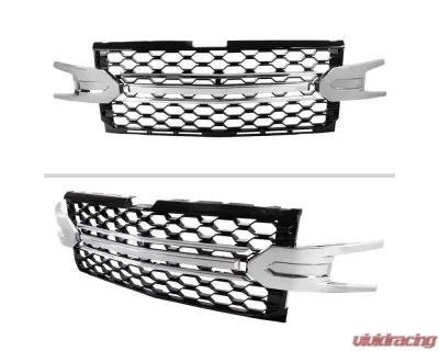 Spec-D Glossy Black Honeycomb Hood Grille w/ Chrome Trim Chevrolet Silverado 2019-2022 - HG-SIV1915LTCB-GL