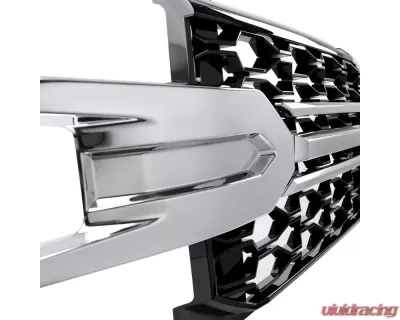 Spec-D Glossy Black Honeycomb Hood Grille w/ Chrome Trim Chevrolet Silverado 2019-2022 - HG-SIV1915LTCB-GL