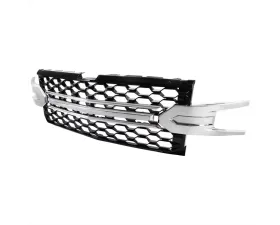 Spec-D Glossy Black Honeycomb Hood Grille w/ Chrome Trim Chevrolet Silverado 2019-2022