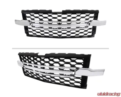 Spec-D Glossy Black Honeycomb Hood Grille w/ Chrome Trim Chevrolet Silverado 2019-2022 - HG-SIV1915WTCB-GL