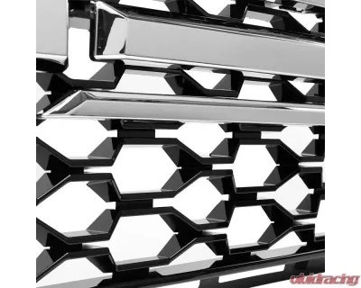Spec-D Glossy Black Honeycomb Hood Grille w/ Chrome Trim Chevrolet Silverado 2019-2022 - HG-SIV1915WTCB-GL
